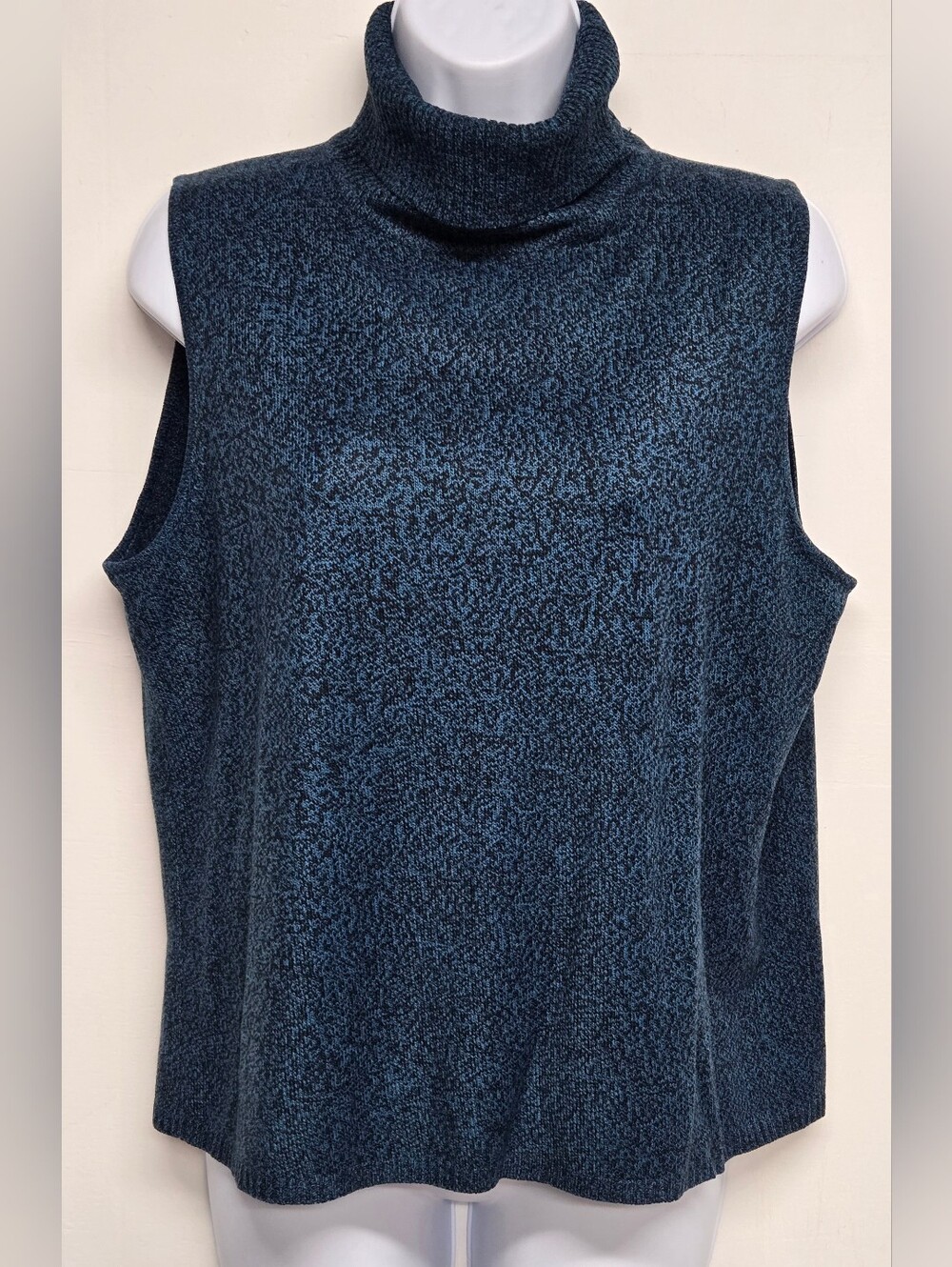 Josephine Chaus M Cowl Neck Sleeveless Tank Top Knit Teal Black Acrylic
